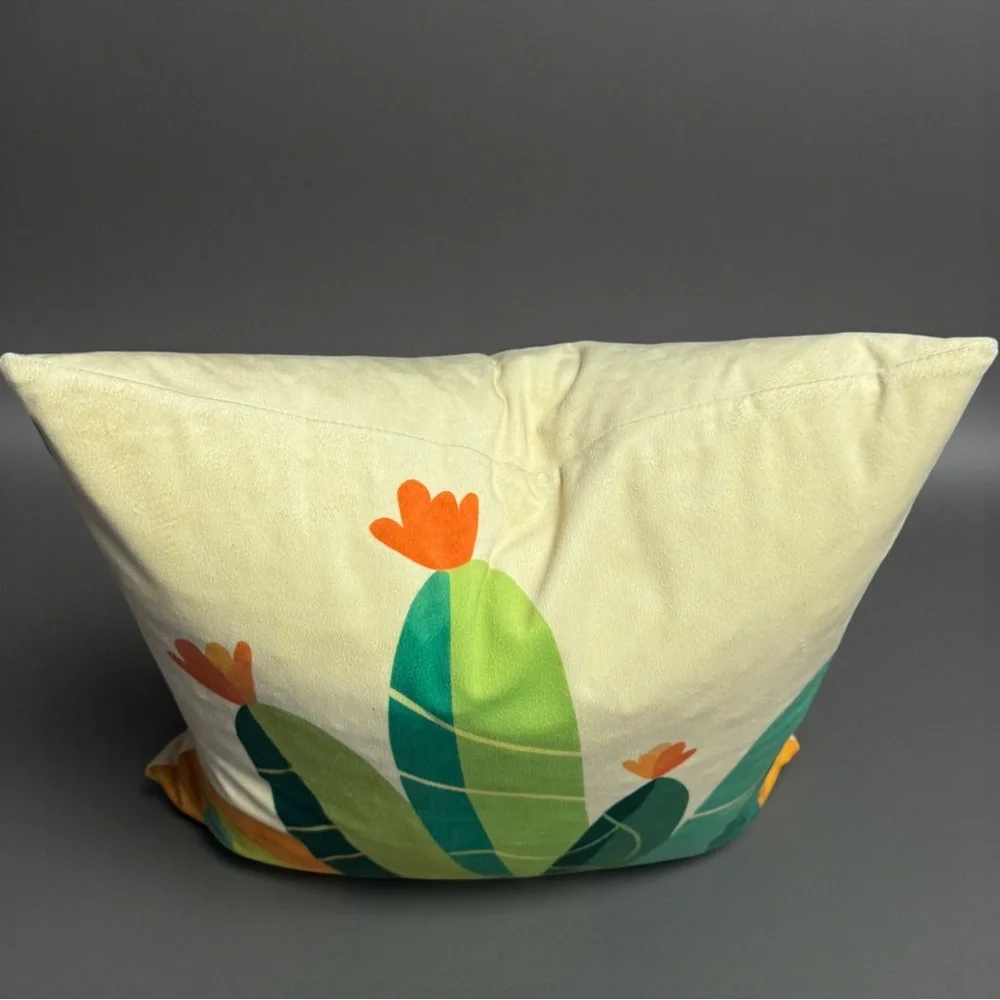 Boho Cactus Throw Pillow w/ Insert 14x14 Plush Yellow Desert Decor NWOT